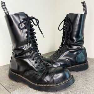GRINDERS Black Leather 14 Eyelet Tall Steel Toe Boot UK 10 US 11